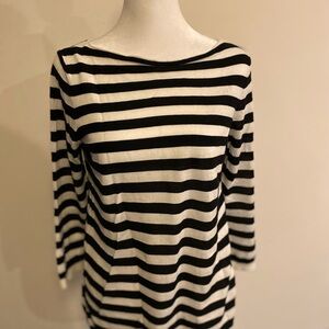 LOFT white with black stripes lightweight cotton sweater with 3/4 sleeves size M
